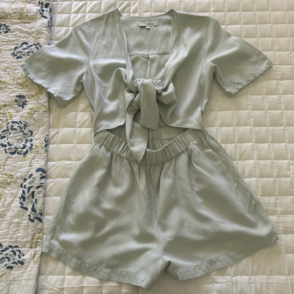 Thakoon Collective Mint Romper Size 8 Linen Blend Cottagecore Boho Minimalist